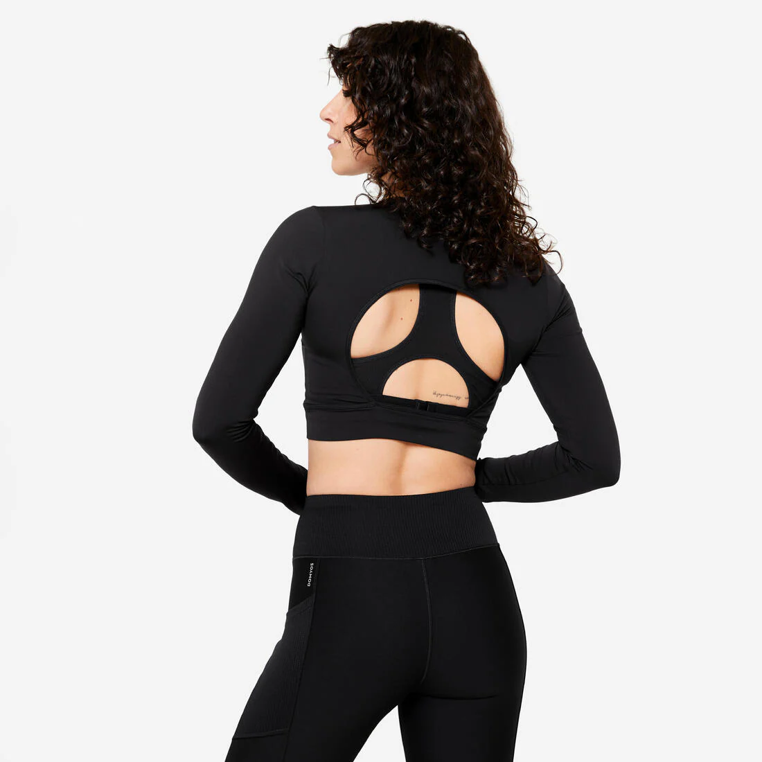 Camiseta Crop Top Training Mujer Negro Manga Larga - Image 4
