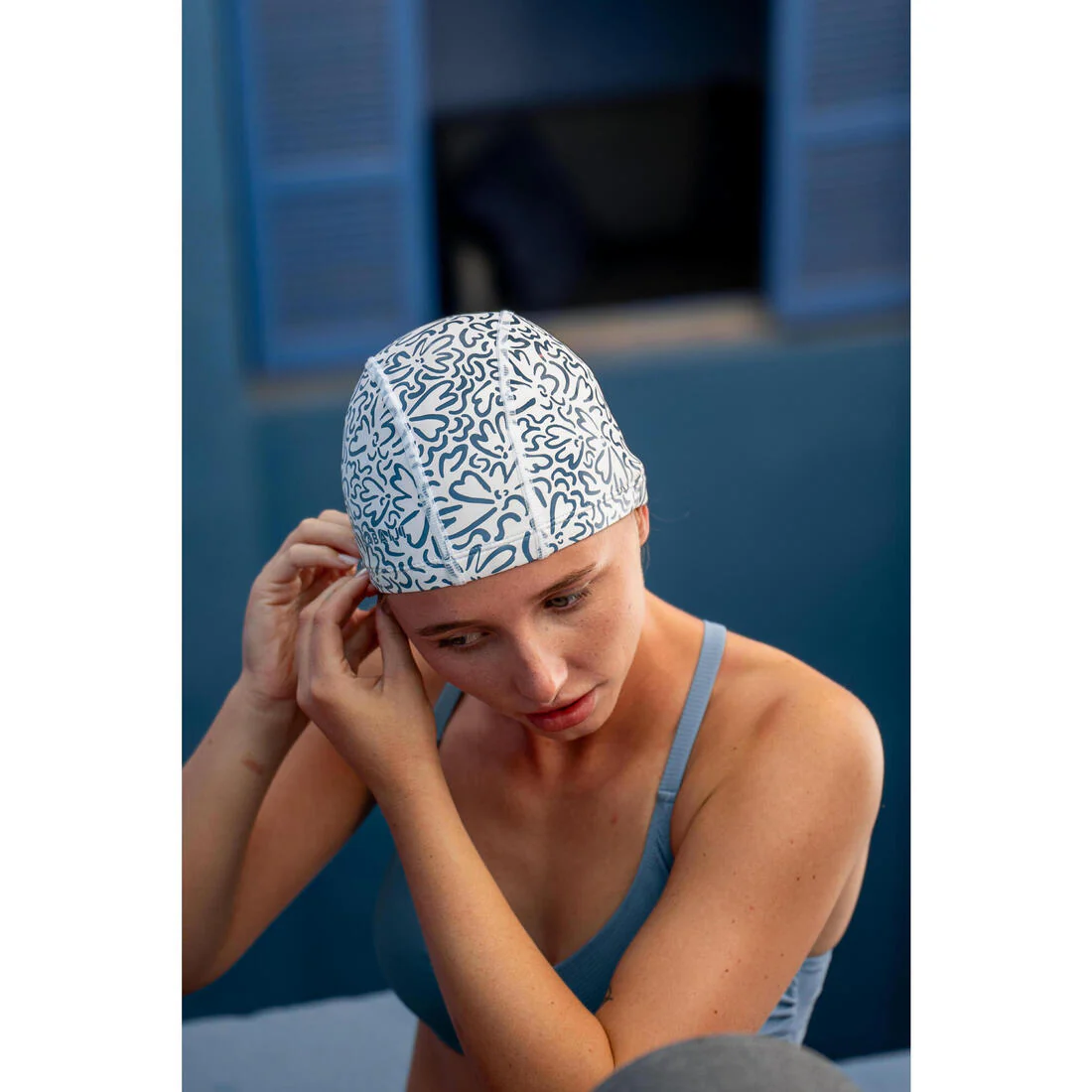 Gorro Natación niños adulto tela revestido  silicona blanco estampado Talla M - Image 19